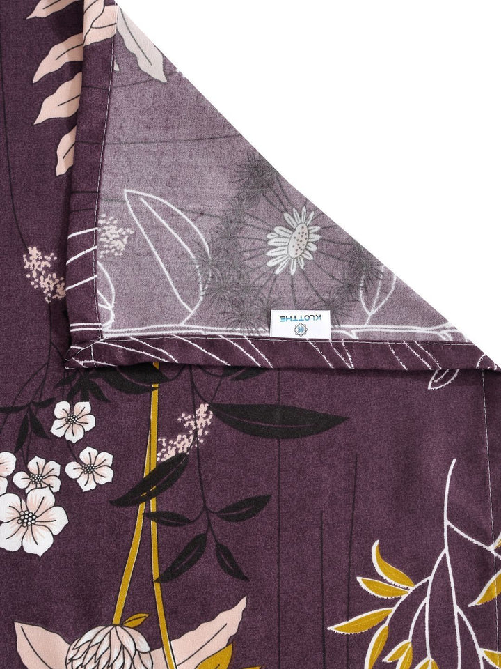 KLOTTHE Kapas Daun Ungu 300 TC Cadar Tempat Tidur King Halus dengan 2 Sarung Bantal-250 x 225 cm
