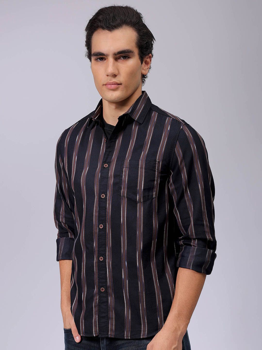 The Indian Garage Co Men Slim Fit Multi Stripes Opaque Striped Casual Shirt