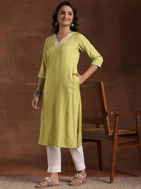 Libas Striped V-Neck Thread Work Dobby Straight Kurta