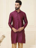 SOJANYA Geometric Woven Design Band Collar Long Sleeves Regular Silk Straight Kurta