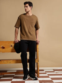Eszett Men Checked Round Neck Oversized Cotton T-shirt