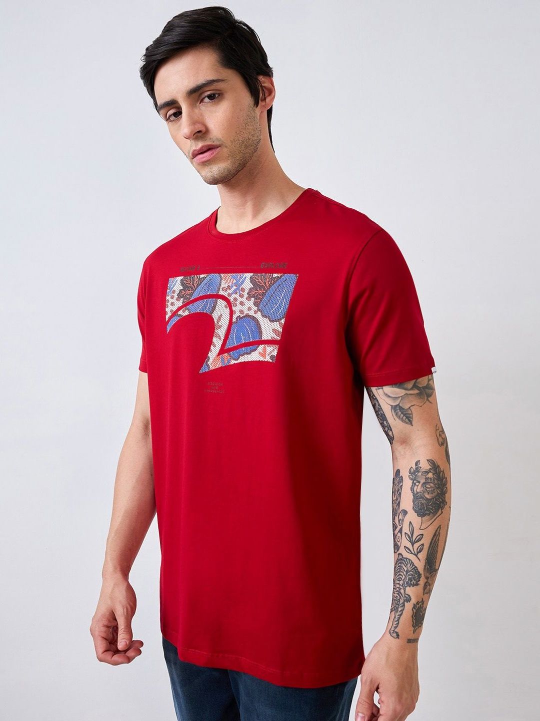 SPYKAR Men Biker Applique Slim Fit T-shirt