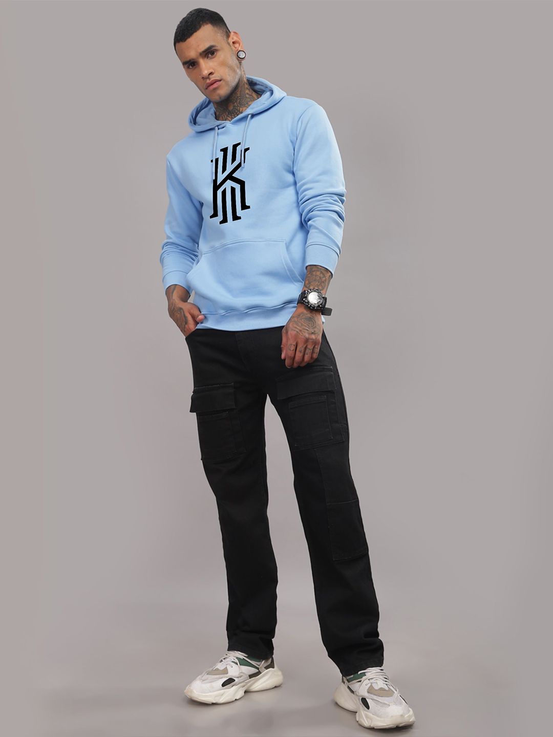 ADRO Men Graphic Printed Hood Cotton Pullover Sweatshirt