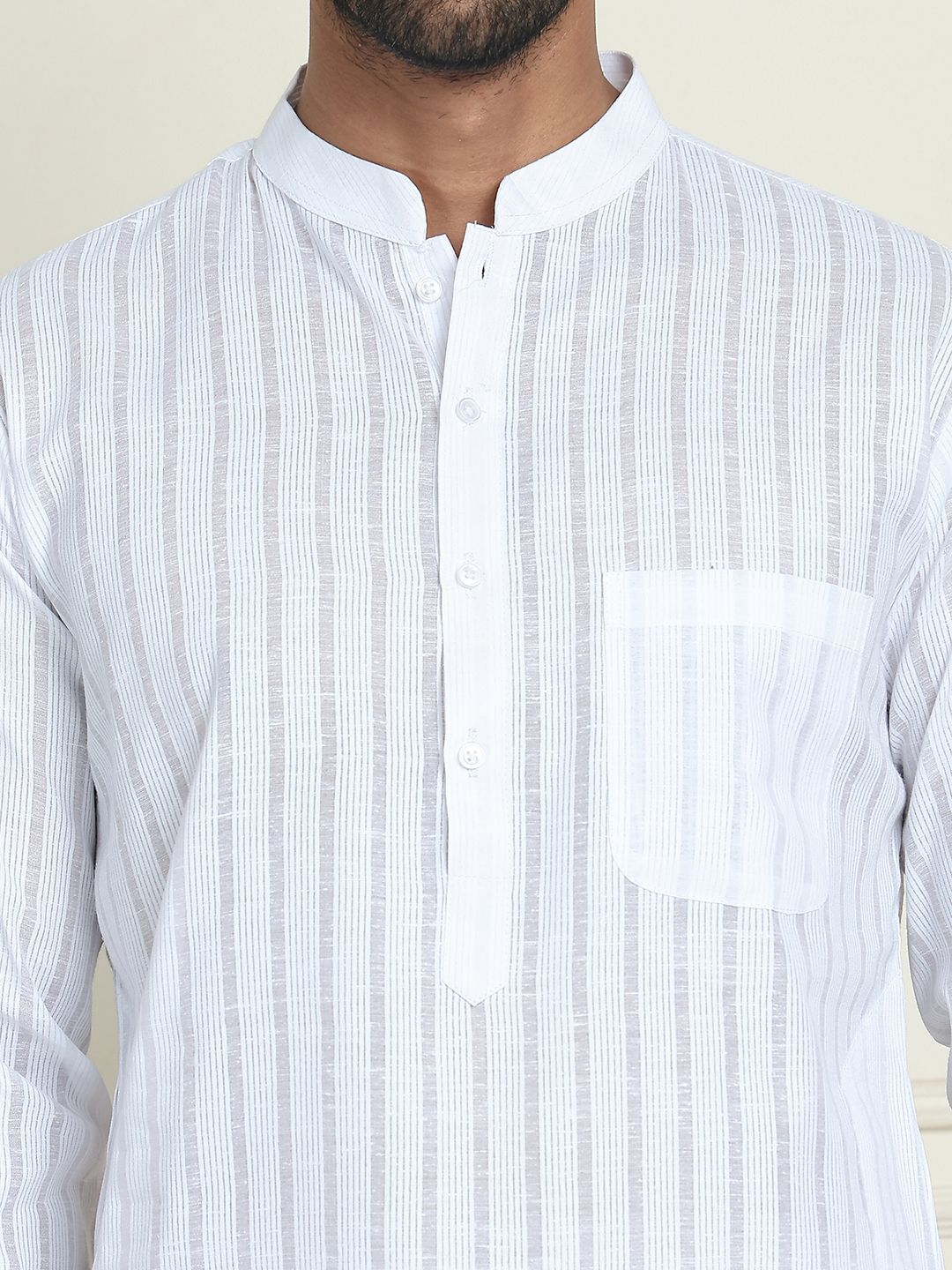 Jompers Striped Mandarin Collar Pure Cotton Straight Kurtas