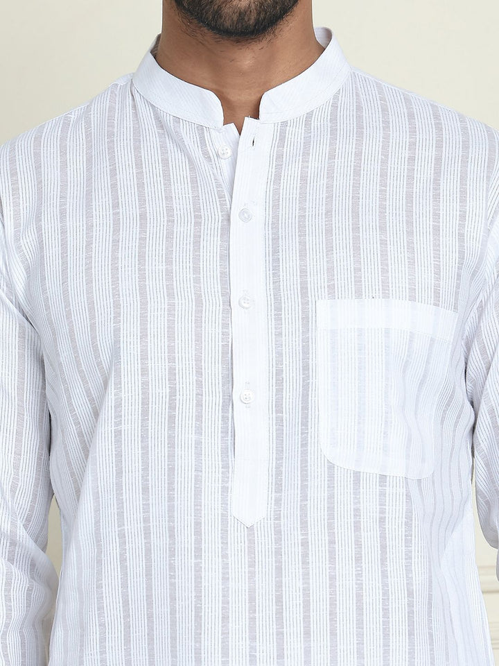Jompers Striped Mandarin Collar Pure Cotton Straight Kurtas