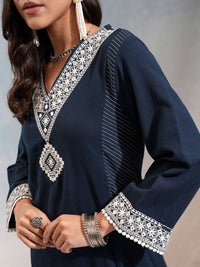 Vishudh Floral Embroidered V-Neck Panelled Mirror Work Kurta With Trousers
