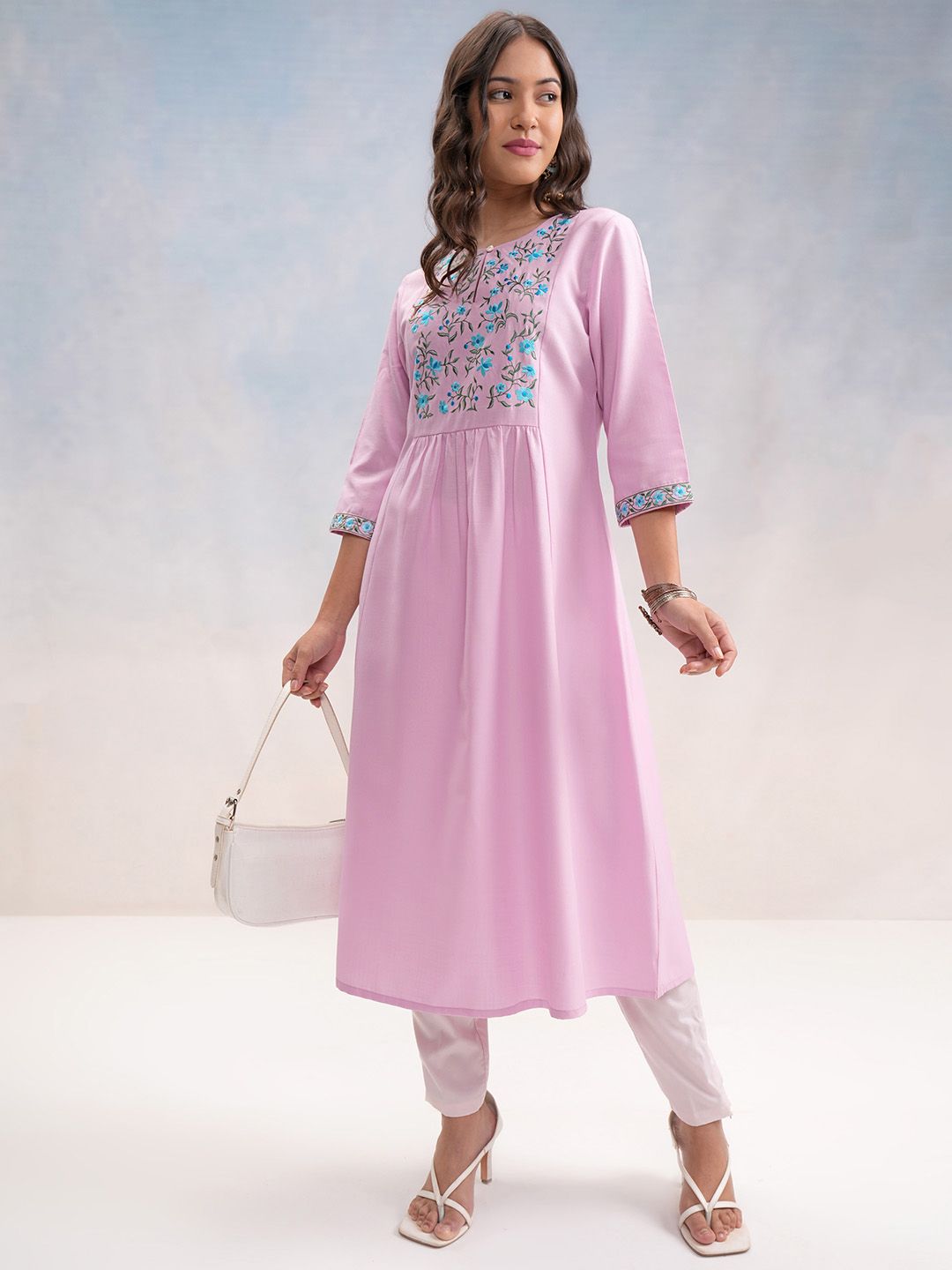 Vishudh Floral Embroidered A-Line Kurta
