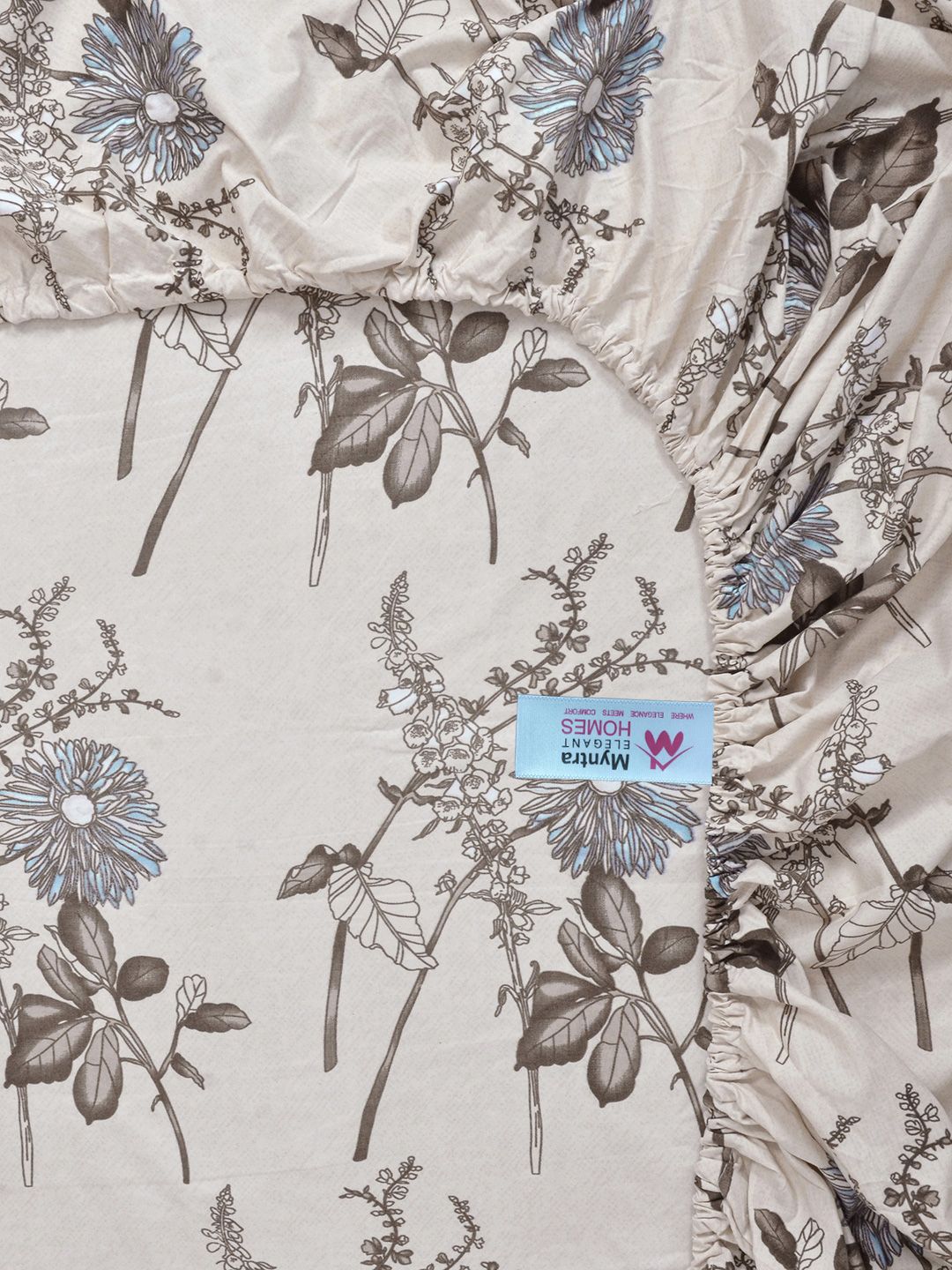 Myntra Elegant Homes Cream Floral Printed Dilengkapi Cadar King 400TC & 2 Sarung Bantal