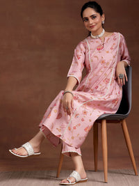 Libas Women Floral Printed Pleated Beads and Stones Kurta with Trousers