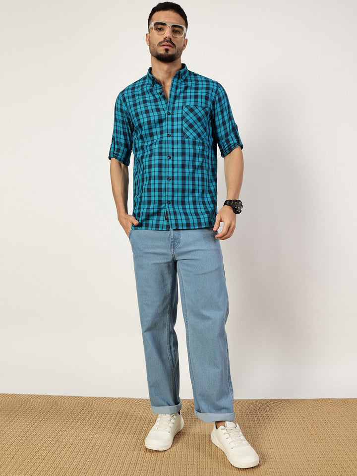 Thomas Scott Men Premium Slim Fit Opaque Checked Casual Shirt