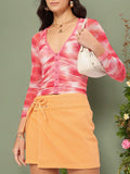 DressBerry Blank Canvas Tie & Dye Printed Ruched Net Top