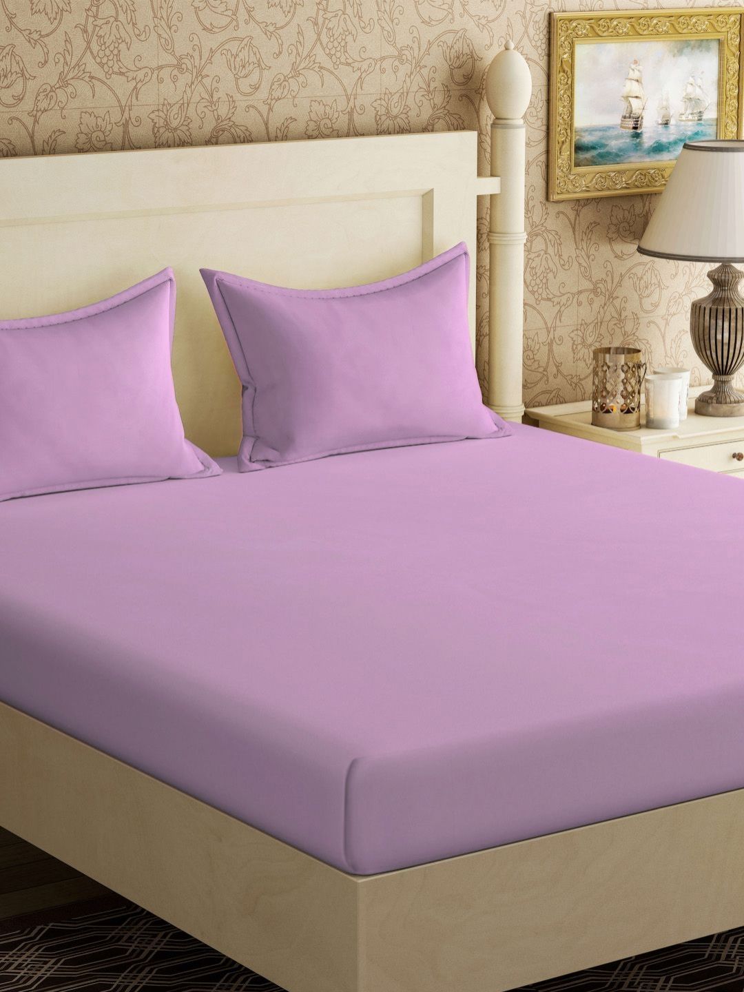 Myntra Elegant Homes Purple Solid 300 TC King Fine Bedsheet & 2 Pillow Covers 250X225 cm