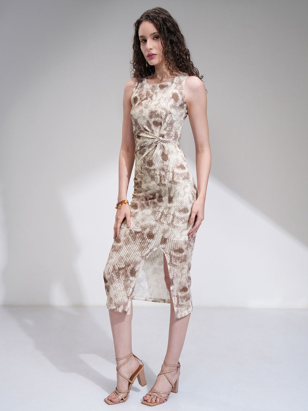 Tokyo Talkies Women Tie Die Twisted High Slit Crochet Dress