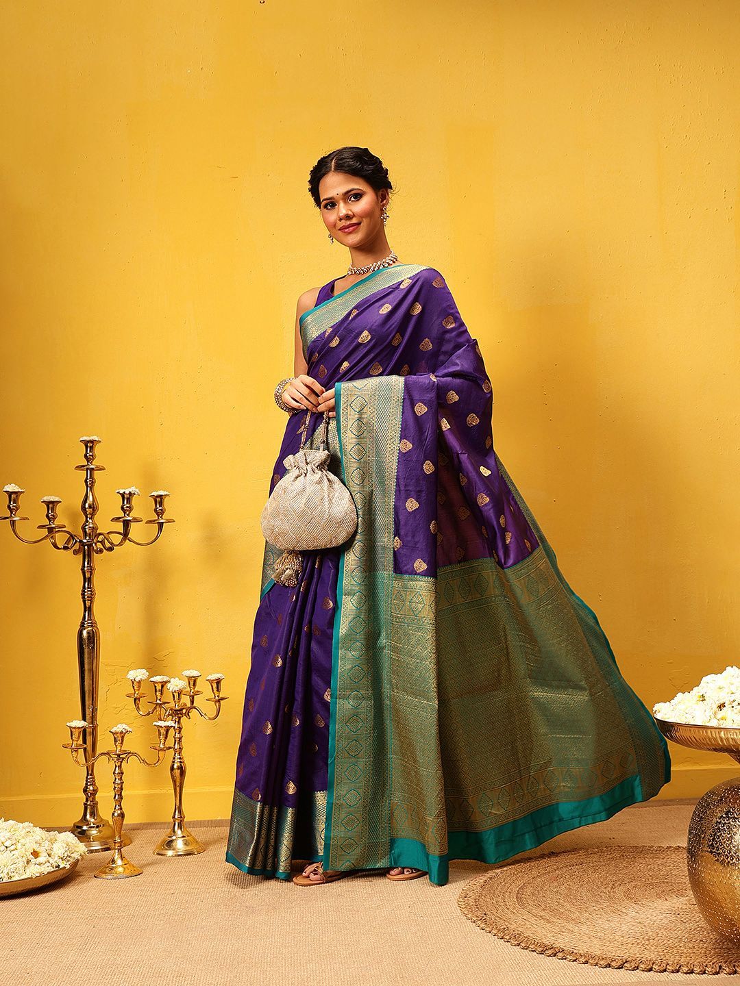 Silk Land Kanjivaram Silk Zari Woven Big Border Saree