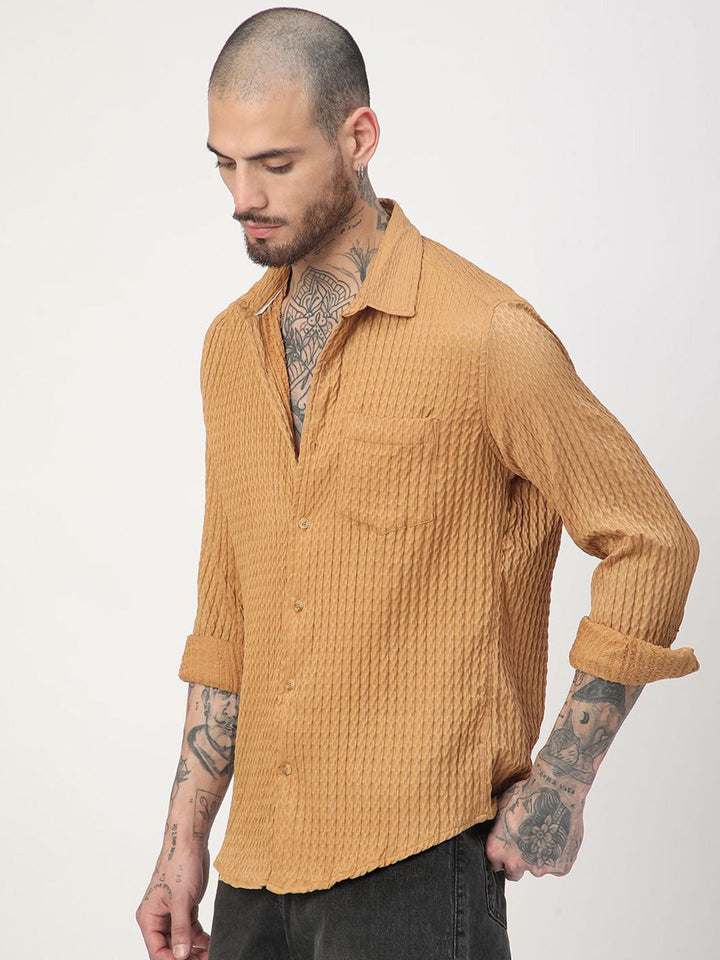 VASTRADO Men Classic Fit Spread Collar Textured Casual Shirt