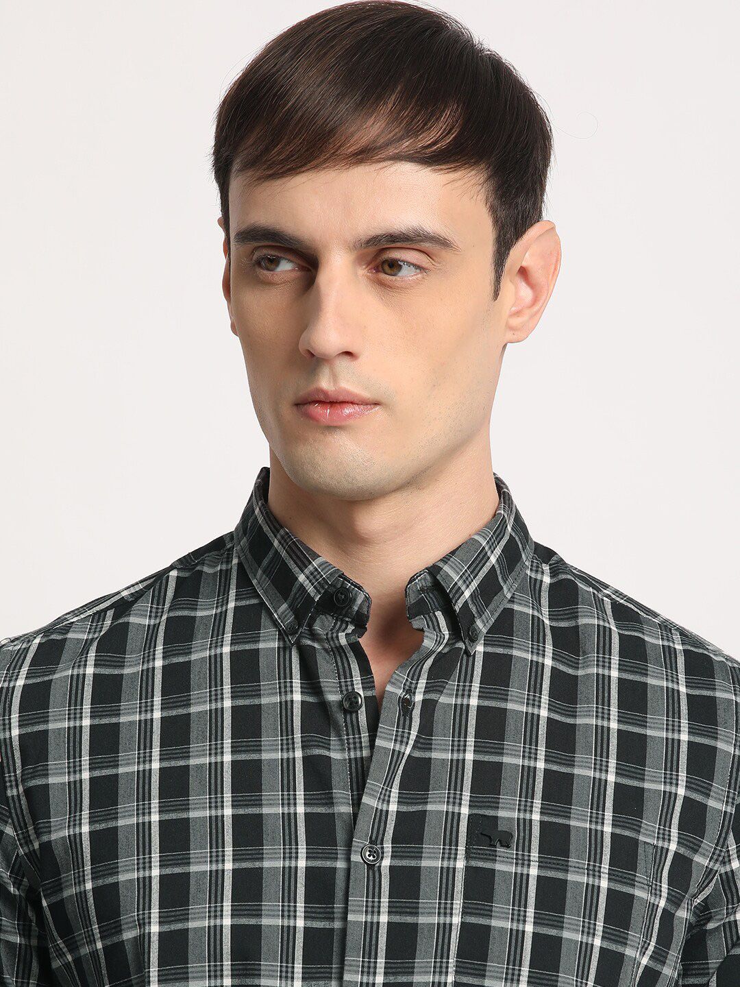 THE BEAR HOUSE Men Checked Slim Fit Button-Down Collar Pure Cotton Casual Shirt