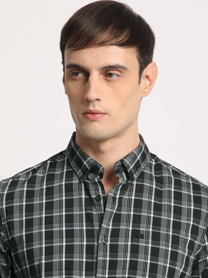 THE BEAR HOUSE Men Checked Slim Fit Button-Down Collar Pure Cotton Casual Shirt