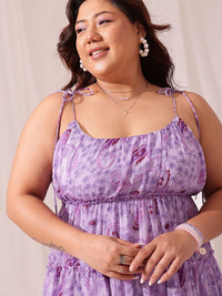 CURVY STREET Plus Size Floral Printed Sleeveless A-Line Dress