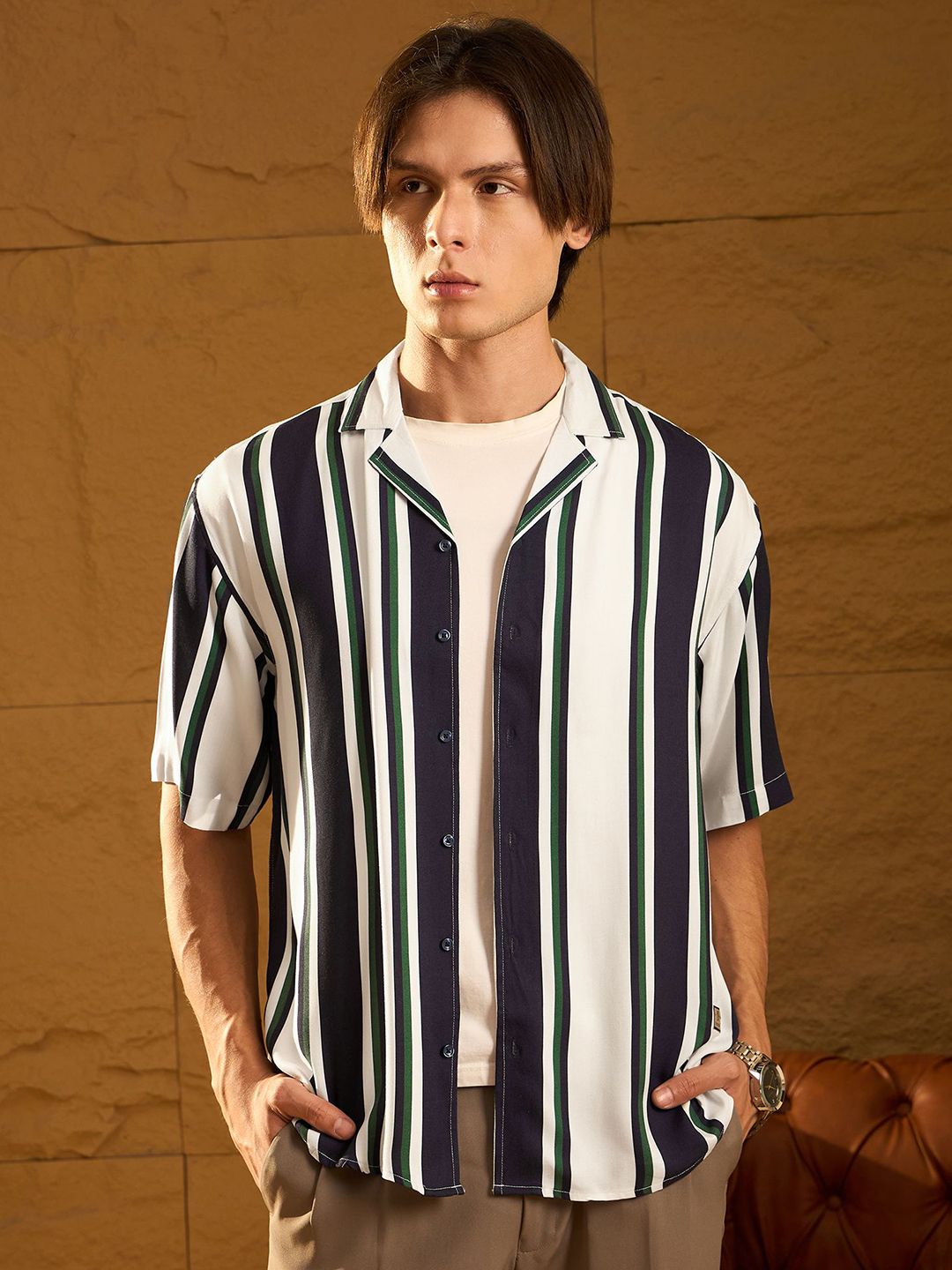 DENNISON Vertical Striped Drop Shoulder Oversized Shirt
