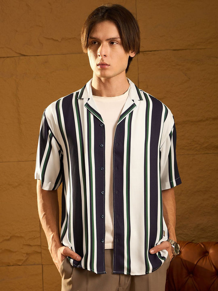 DENNISON Vertical Striped Drop Shoulder Oversized Shirt