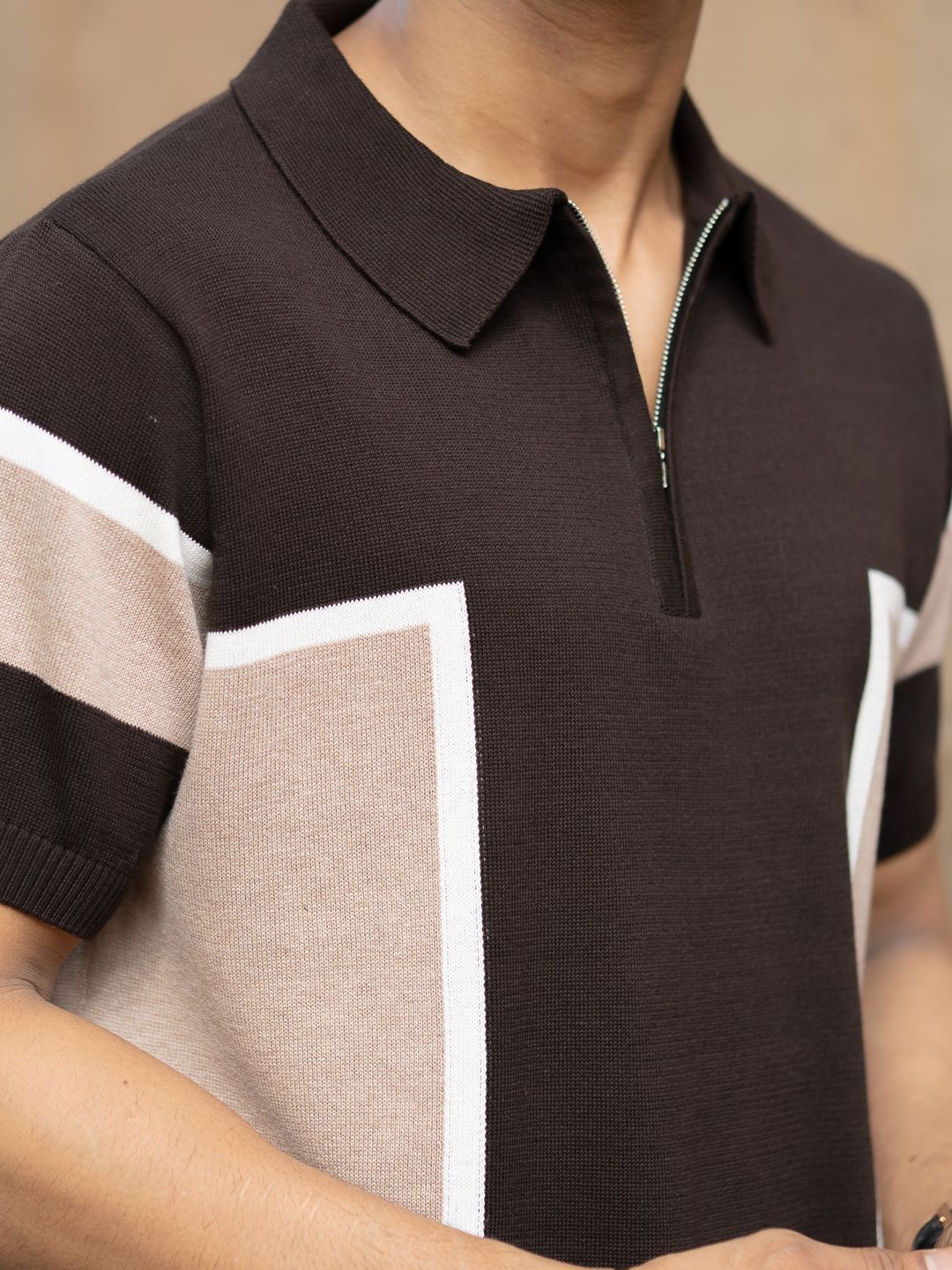 Powerlook SS25 Colourblocked Polo Collar Pure Cotton T-Shirt