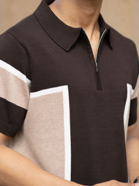 Powerlook SS25 Colourblocked Polo Collar Pure Cotton T-Shirt
