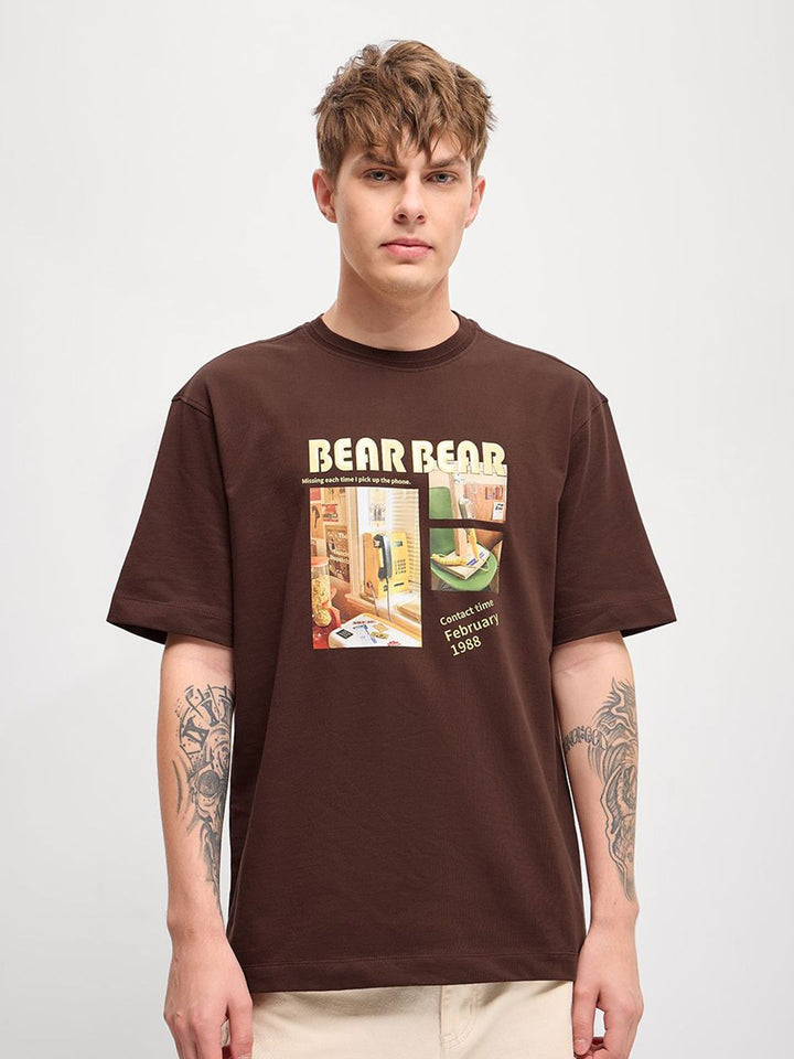 THE BEAR HOUSE Men Graphic Printed Round Neck Pure Cotton Oversized T-shirt