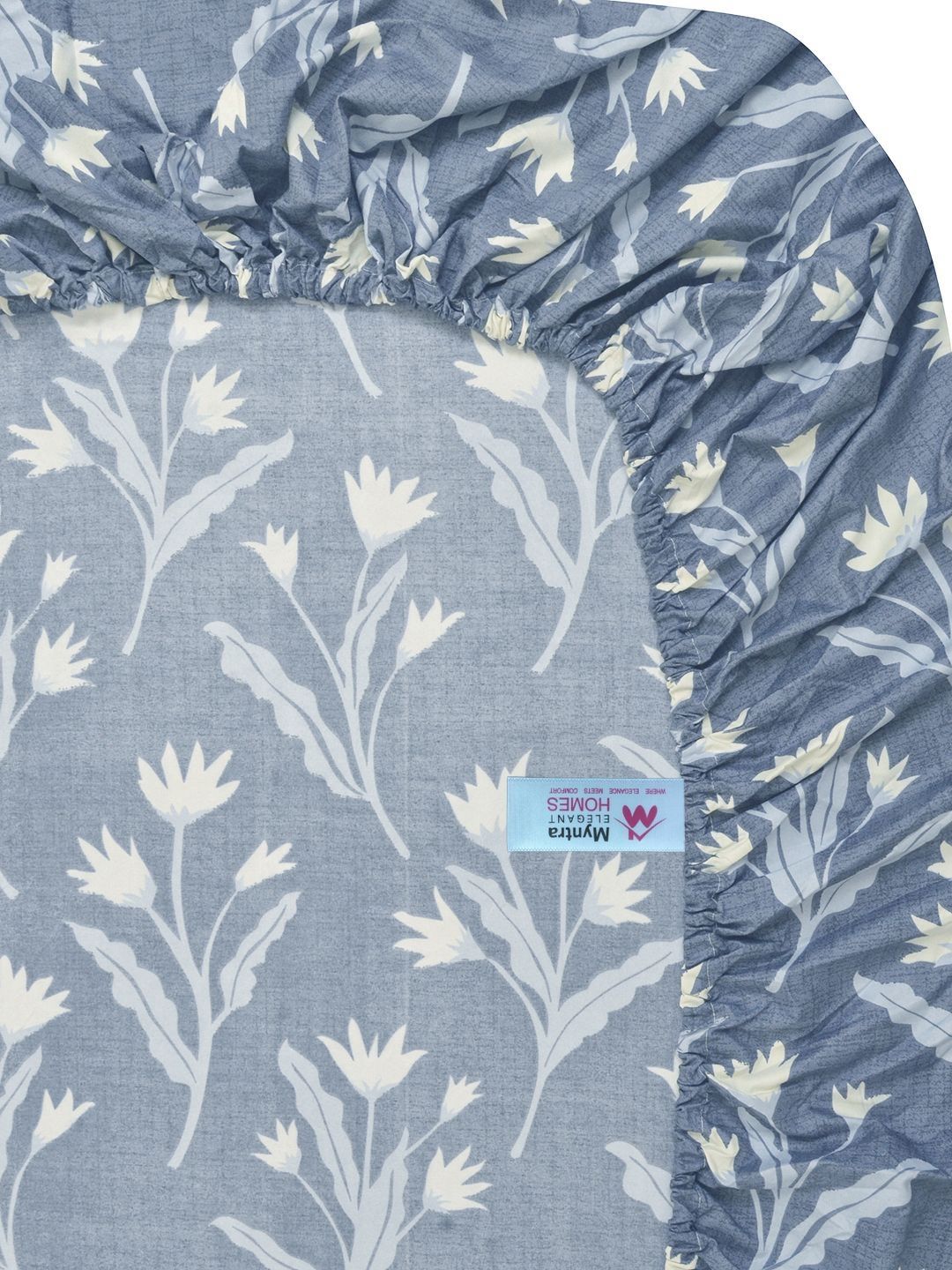 Myntra Elegant Homes Biru & Putih Bunga-bunga 300 TC Set Cadar Double King-2.5mX2.25m