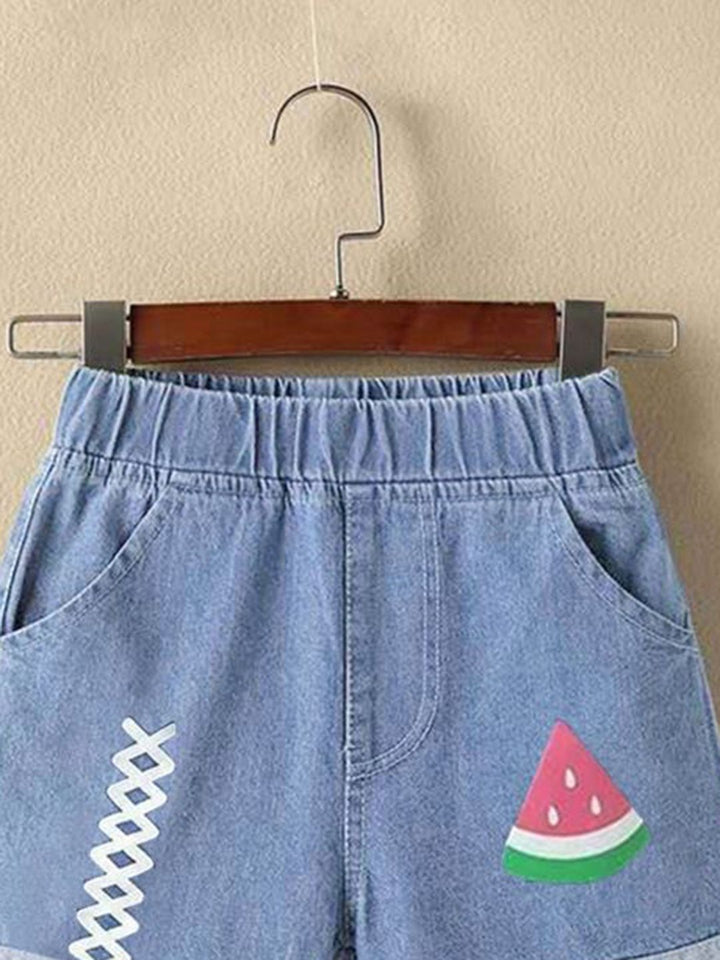 YK Girls Embellished Washed Denim Shorts