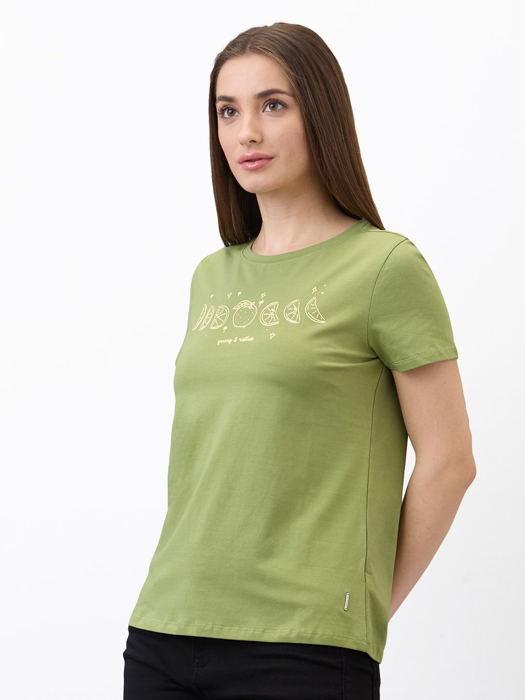 SPYKAR Women Regular Fit Graphic Printed Round Neck Cotton T-shirt