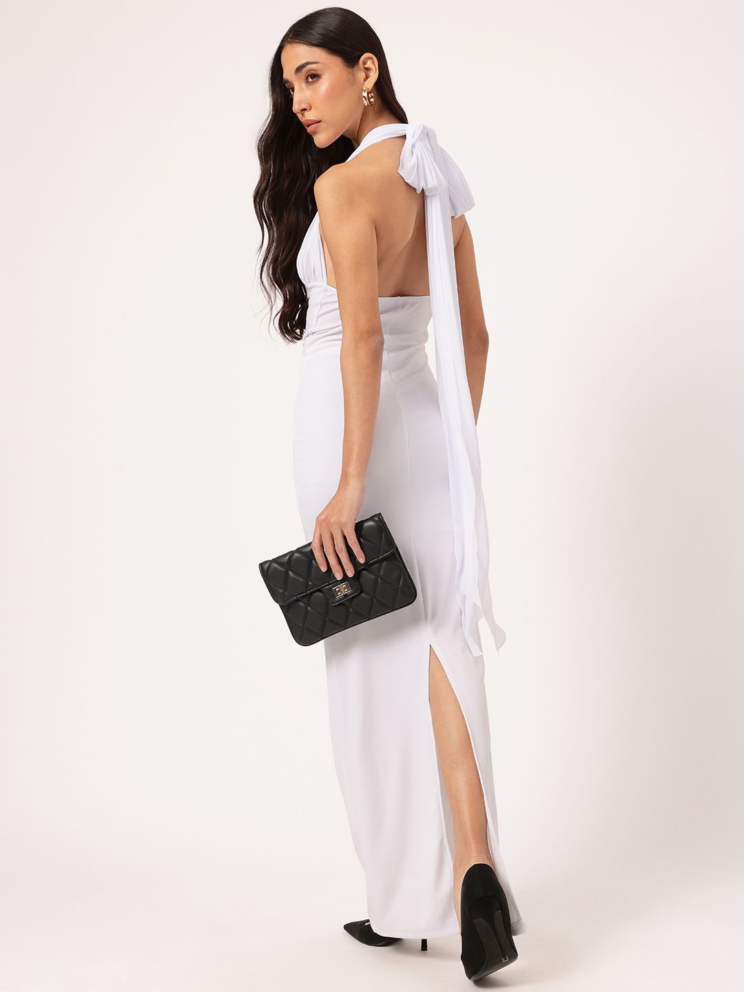 DressBerry FairyTale Fashion Halter-Neck Back Slit Stylish Tie-Up Maxi Dress