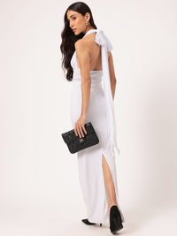 DressBerry FairyTale Fashion Halter-Neck Back Slit Stylish Tie-Up Maxi Dress
