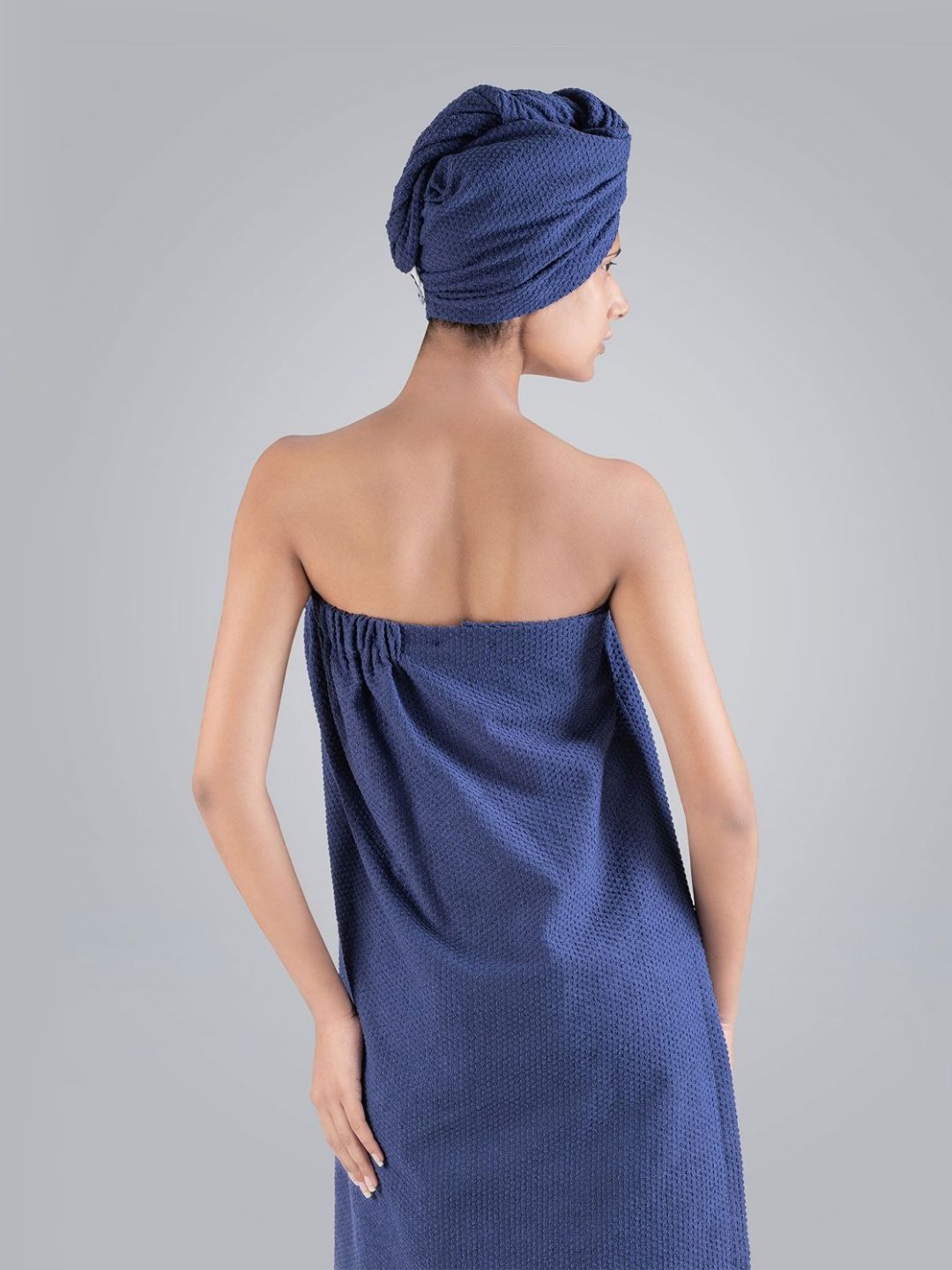 MYTRIDENT Blue Cotton Bath Robe With HeadWrap