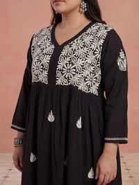 Rumah Wanita Chikankari Kerja Benang Sulam Anarkali Kurta