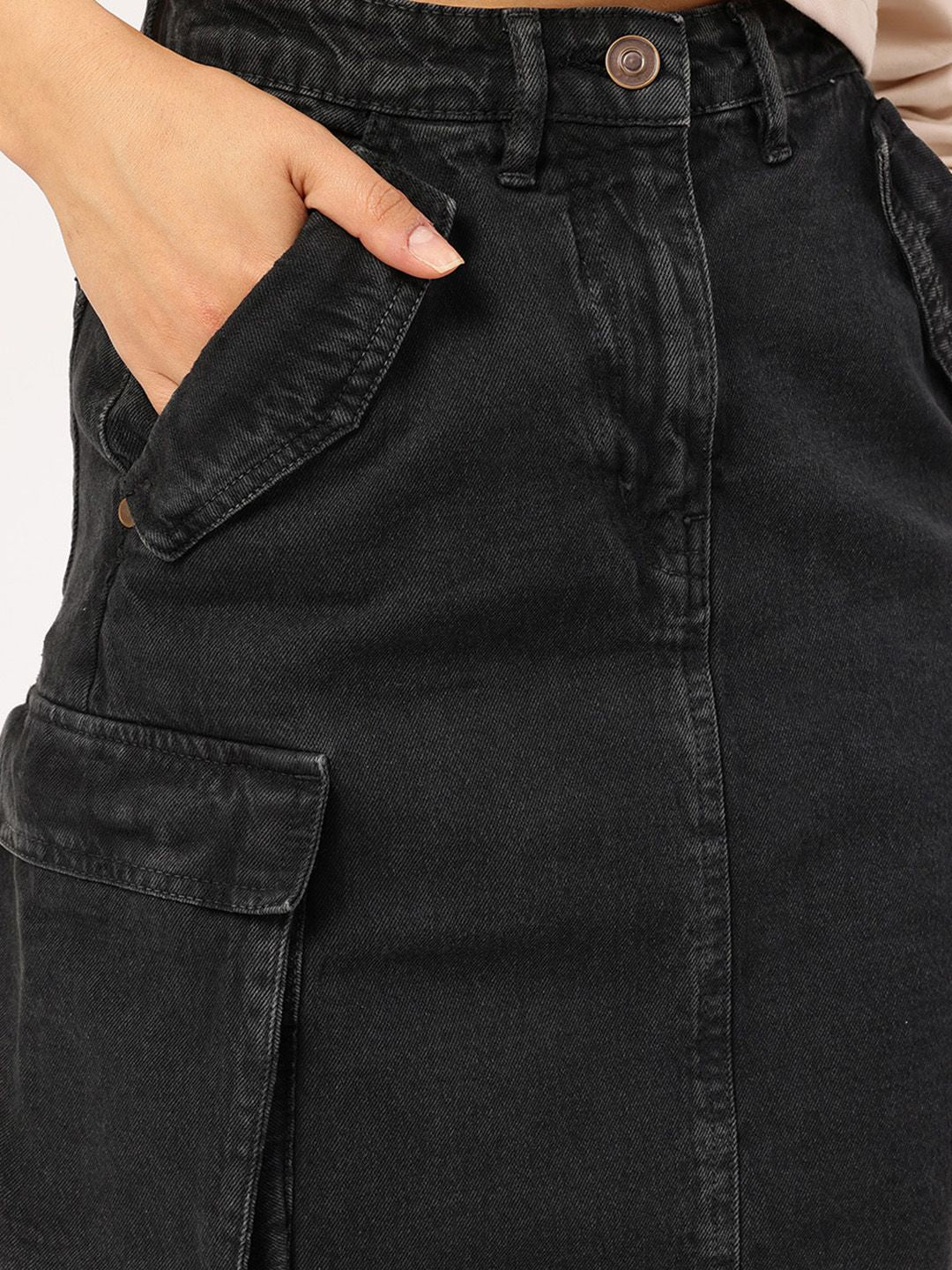 DressBerry City Chic Back Slit Cargo-Style Denim Skirt