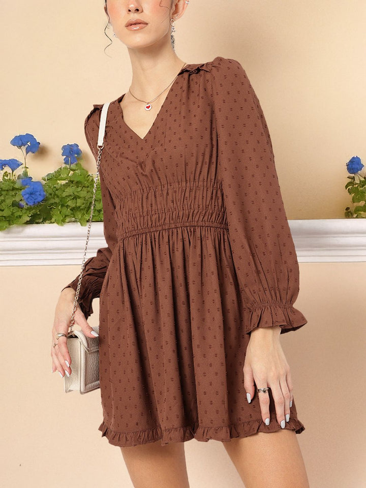 DressBerry Muted Melodies Dobby Weave Smocked A-Line Dress