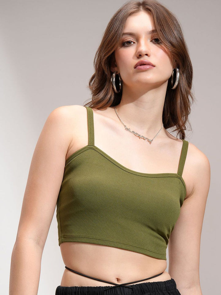 Tokyo Talkies Women Solid Shoulder Strap Crop Top