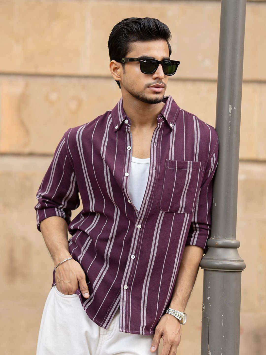 Powerlook Men Striped Spread Collar Cotton Casual Shirt