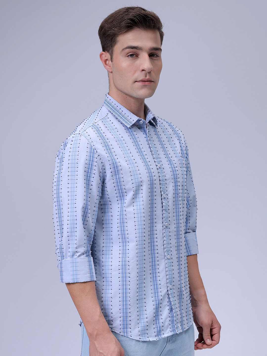 The Indian Garage Co Men Slim Fit Spread Collar Textured Cotton Casual Shirt