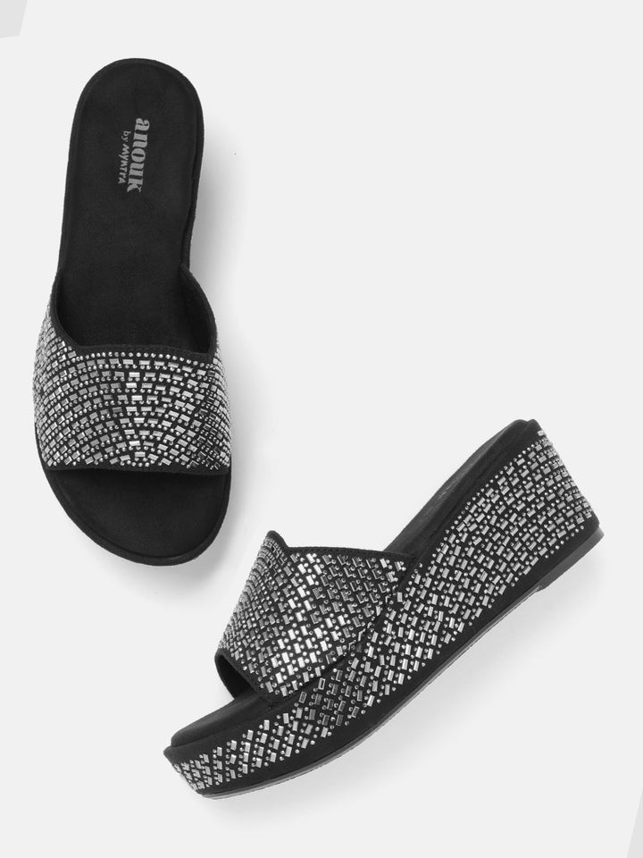 Anouk Embellished Open Back Flatform Heels