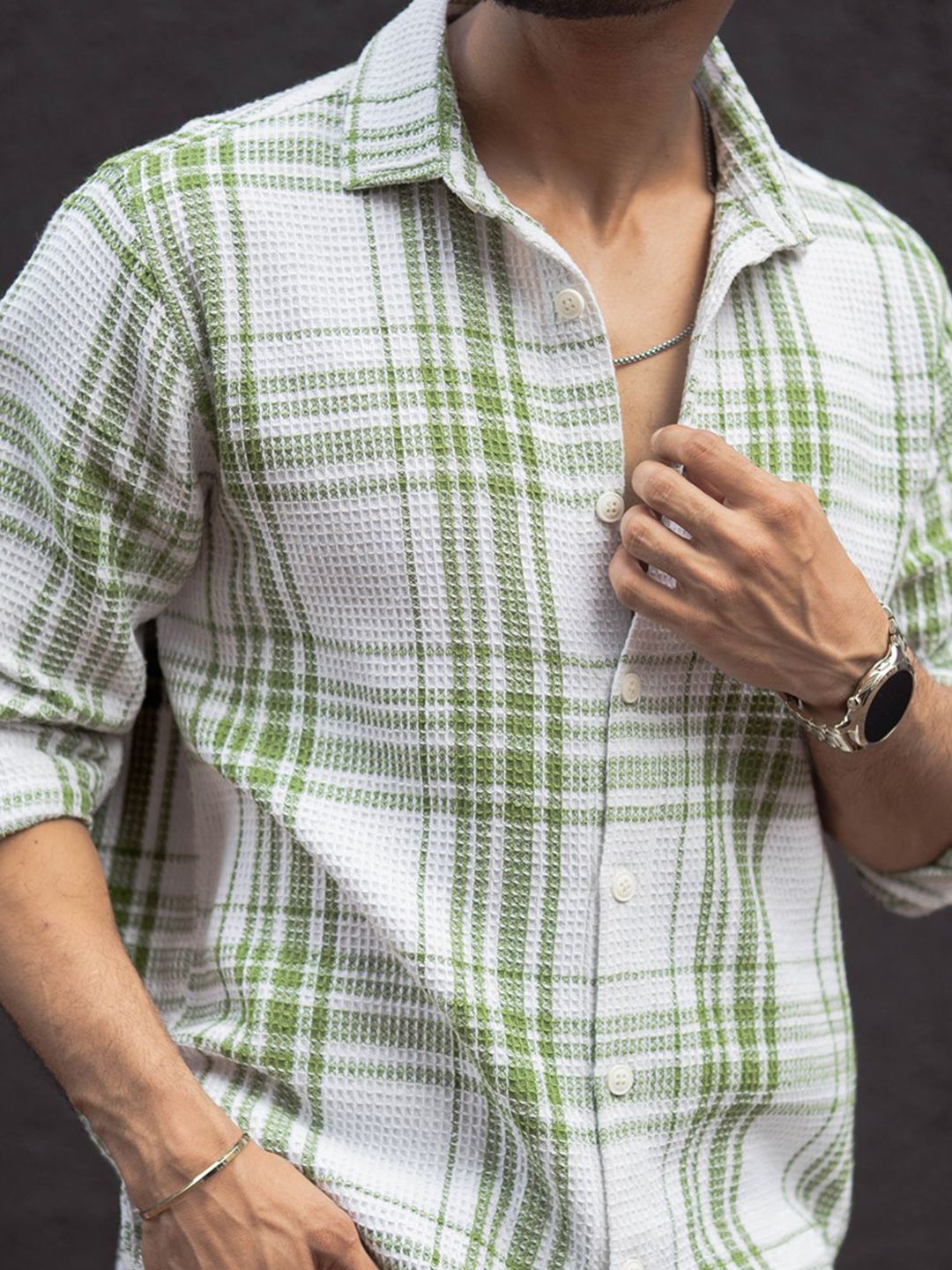 Powerlook Men Spread Collar Tartan Checked Cotton Casual Shirt