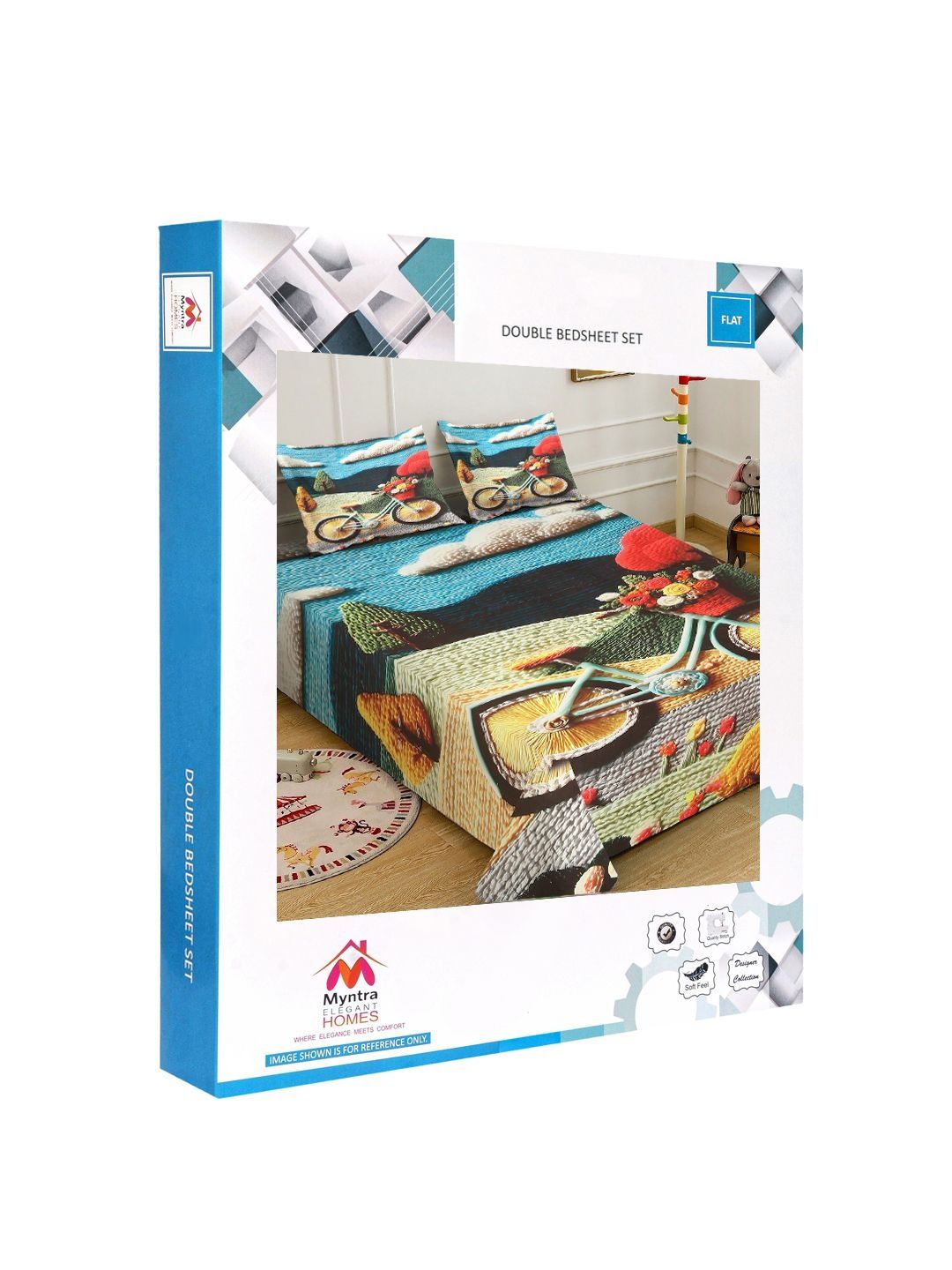 Myntra Elegant Homes Blue 400 TC King Bedsheet with 2 Pillow Covers