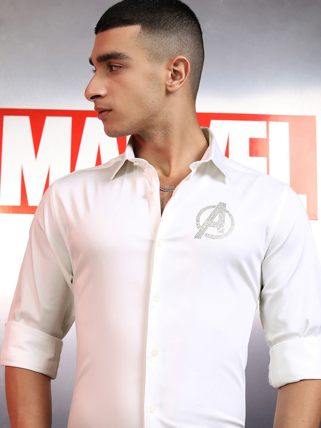 HIGHLANDER Marvel Avengers Men Premium Satin Embellished Occasion Evening Party Shirt