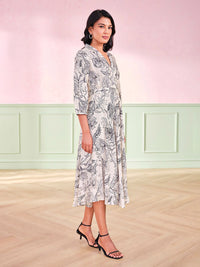 AND Animal Print Women V-Neck Fit & Flare Midi Dress
