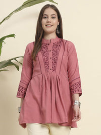 Tunik KALINI Wanita Viskos Rayon Leher Mandarin Bersulam