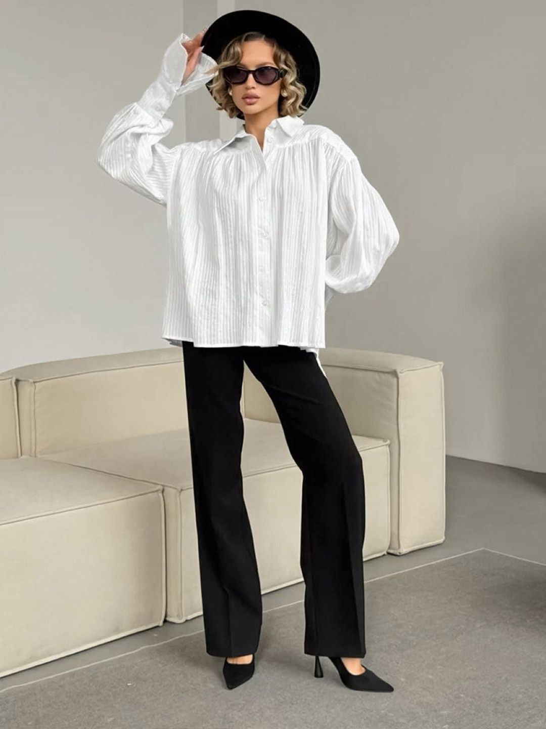 all about you Women Striped Bell Sleeve Cotton Shirt Style Top