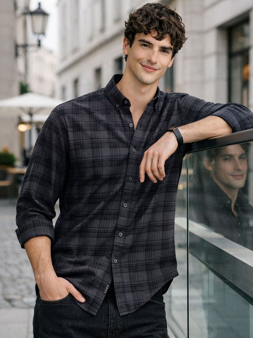 ADRO Men Standard Tartan Checks Baju Kasual Berpetak