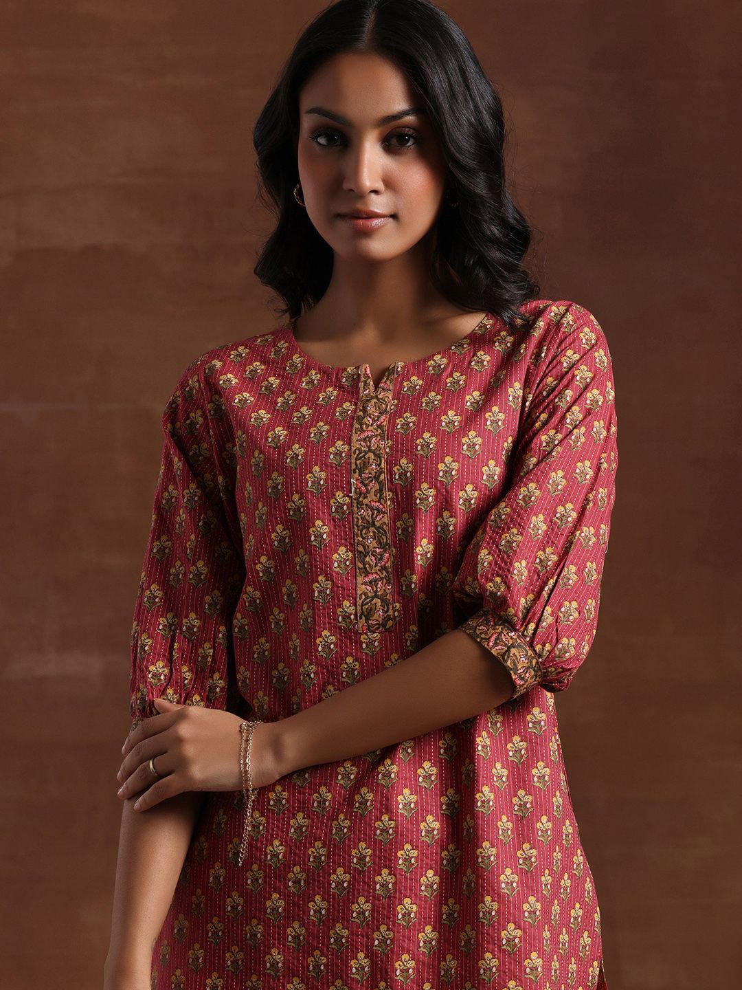 Libas Floral Printed Mirror Work Mirror Work Anarkali Kurti