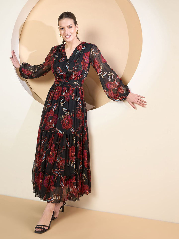 Antheaa Women Floral Printed Fit and Flare Midi Dress