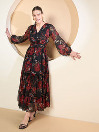 Antheaa Women Floral Printed Fit and Flare Midi Dress